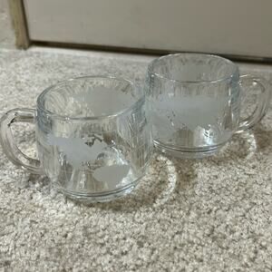 Nestle´ Frosted Glass "World Globe Map" Cups Set of Two